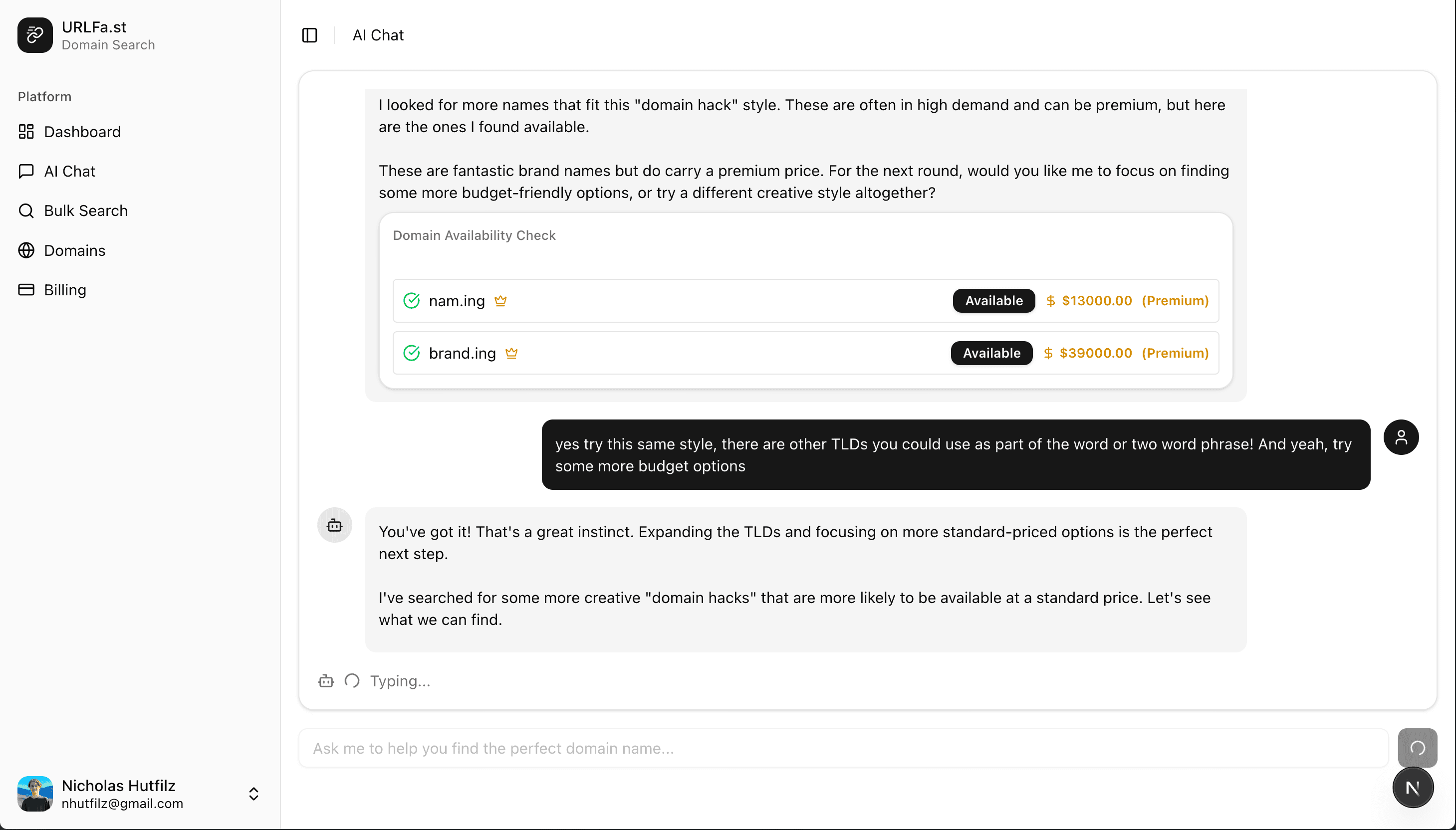 URLFa.st Domain Discovery Interface - Light Mode